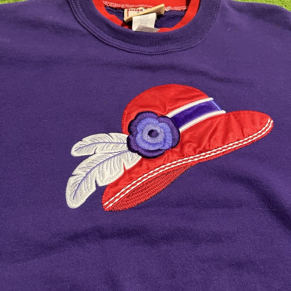 Vintage Grandma Sweater Md Crew Neck Mock Neck Purple Morning Sun Top Stitch USA - Picture 2 of 6